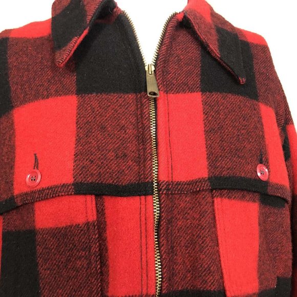 LL Bean Original 1970's Buffalo Plaid Red Black Virgin Wool w Back Game … - Picture 2 of 4
